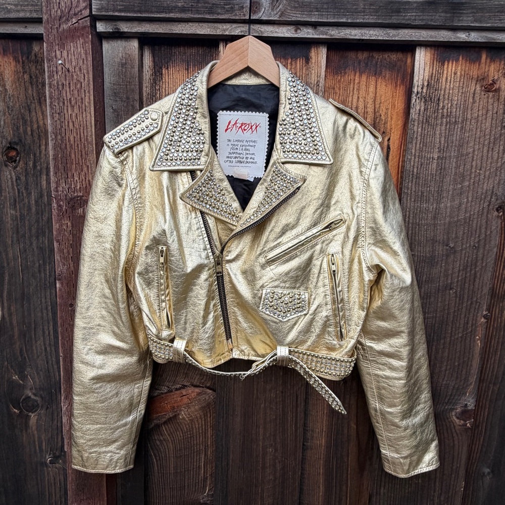 Vintage 80’s Metallic Gold Studded Leather Jacket  LA Roxx